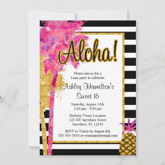 Tropical Luau Stripes Sweet 16 Geburtstag Einladung