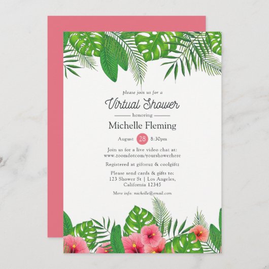 Tropical Luau Virtual Bridal oder Babydusche Einladung (Vorne/Hinten)