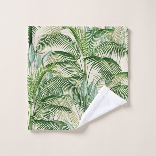 Tropical Lush Foliage Palm Blätter Muster Badhandtuch Set (Waschlappen)