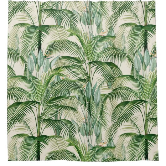 Tropical Lush Foliage Palm Blätter Muster Duschvorhang (Vorderseite)
