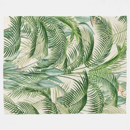 Tropical Lush Foliage Palm Blätter Muster Fleecedecke (Vorderseite (Horizontal))