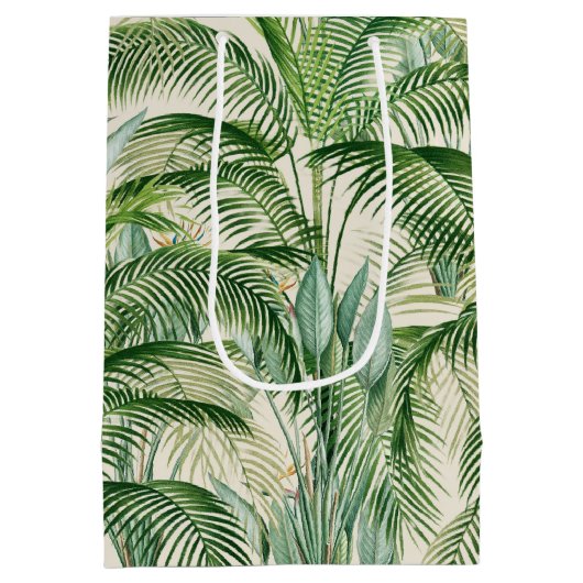 Tropical Lush Foliage Palm Blätter Muster Mittlere Geschenktüte (Rückseite)