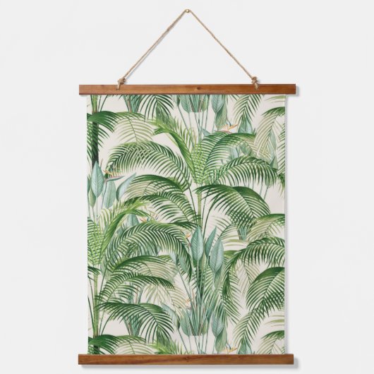 Tropical Lush Foliage Palm Blätter Muster Wandteppich Mit Holzrahmen (Vorderseite)