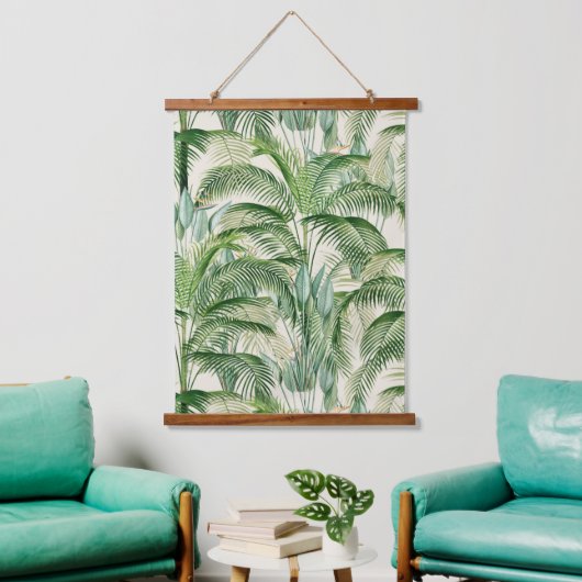 Tropical Lush Foliage Palm Blätter Muster Wandteppich Mit Holzrahmen (Wohnzimmer)