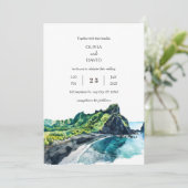 Tropical Lush Greenery Island View Beach Hochzeit Einladung (Stehend Vorderseite)