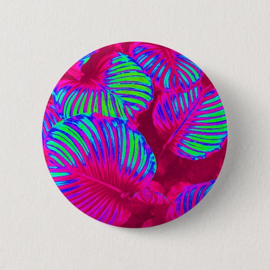 Tropical Lush Magenta Blätter Button (Vorderseite)
