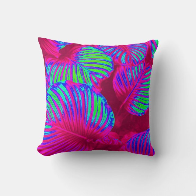 Tropical Lush Magenta Blätter Custom Throw Kissen (Vorderseite)