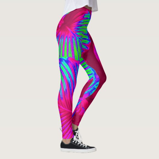 Tropical Lush Magenta Blätter Leggings (Rechts)
