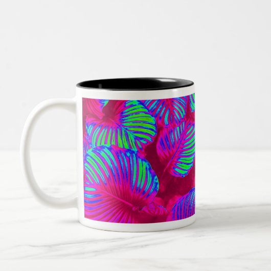 Tropical Lush Magenta Blätter Zweifarbige Tasse (Links)