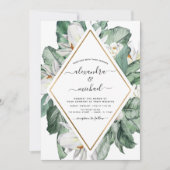 Tropical Magnolia Greenery Floral Palm Wedding Inv Einladung (Vorderseite)