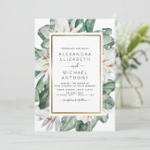 Tropical Magnolia Greenery Floral Palm Wedding Inv Einladung (Stehend Vorderseite)