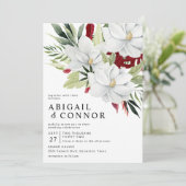 Tropical Magnolia White Green Red Einladung (Stehend Vorderseite)