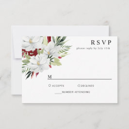 Tropical Magnolia White Green Red RSVP Card