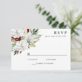 Tropical Magnolia White Green Red RSVP Card Karte (Stehend Vorderseite)