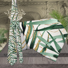 Tropical Majesty Palm Gold Fronds Wedding Neck Tie Krawatte