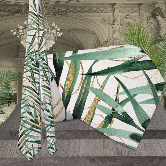 Tropical Majesty Palm Gold Fronds Wedding Neck Tie Krawatte