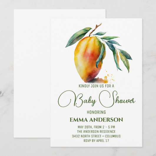 Tropical Mango | Babydusche Einladung (Vorne/Hinten)