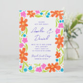 Tropical Marker Sketch Blume Border Wedding Einladung (Stehend Vorderseite)