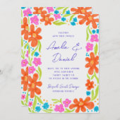 Tropical Marker Sketch Blume Border Wedding Menükarte (Vorne/Hinten)