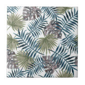 Tropical Mauve Green Palm Blätter Wasserfarben Kun Fliese (Vorderseite)