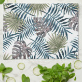 Tropical Mauve Green Palm Blätter Wasserfarben Kun Geschirrtuch (Gefaltet)