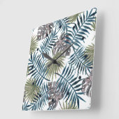 Tropical Mauve Green Palm Blätter Wasserfarben Kun Quadratische Wanduhr (Winkel)