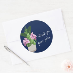 Tropical Medinilla Pink Blume Dark Blue Vielen Dan Runder Aufkleber