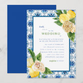 Tropical Mediterranean Blue & Lemons Wedding Invit Einladung (Vorne/Hinten)