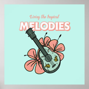 Tropical Melodies Ukulele Floral Art Poster
