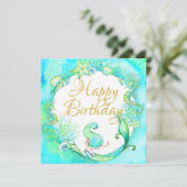 Tropical Mermaid Summer Happy Birthday Karte (Stehend Vorderseite)