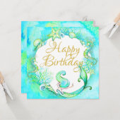 Tropical Mermaid Summer Happy Birthday Karte (Vorderseite/Rückseite Beispiel)