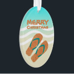 Tropical Merry Christmas Beach Waves Flip Flops Ornament<br><div class="desc">Dieser orange,  blau,  weiß und sandfarbene tropische Weihnachtsschmuck ergänzt einen tropischen Urlaubspalast.</div>
