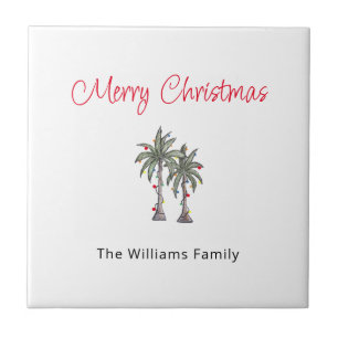 Tropical Merry Christmas Palm Trees Beach Fliese