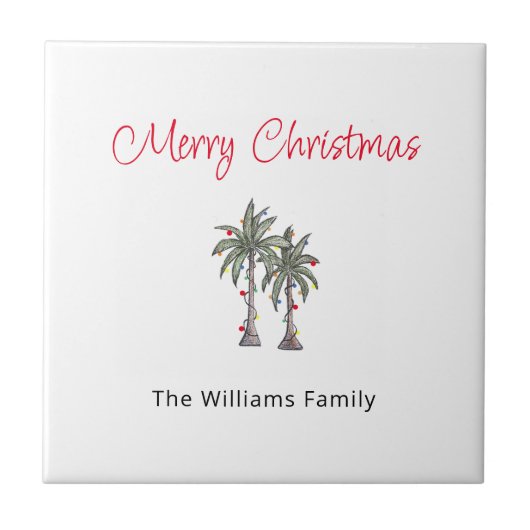 Tropical Merry Christmas Palm Trees Beach Fliese (Vorderseite)