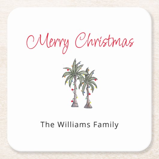 Tropical Merry Christmas Palm Trees Beach Rechteckiger Pappuntersetzer (Vorderseite)
