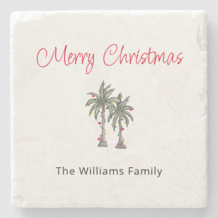 Tropical Merry Christmas Palm Trees Beach Steinuntersetzer