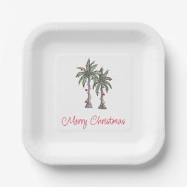 Tropical Merry Christmas Party Palm Trees Pappteller