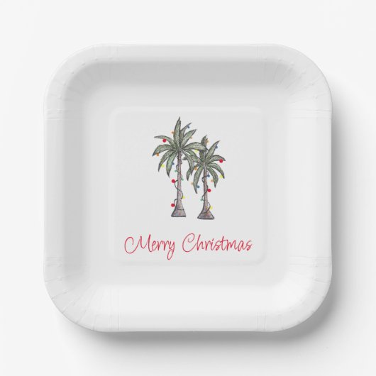 Tropical Merry Christmas Party Palm Trees Pappteller (Vorderseite)