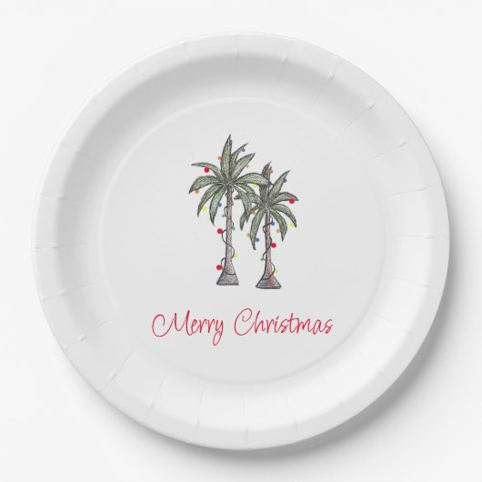 Tropical Merry Christmas Party Palm Trees Pappteller (Vorderseite)