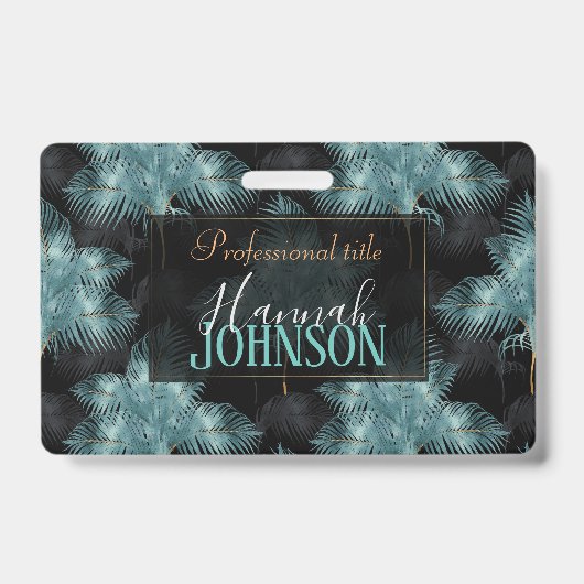 Tropical Metallic Blue & Gold Palm Blätter Sommer Ausweis (Vorderseite)