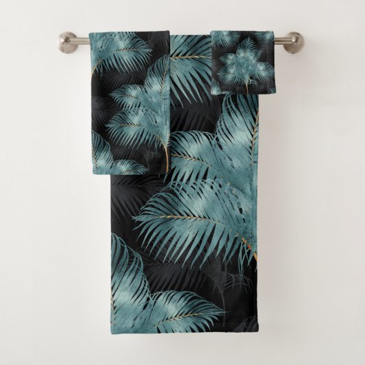 Tropical Metallic Blue & Gold Palm Blätter Sommer Badhandtuch Set (Insitu)