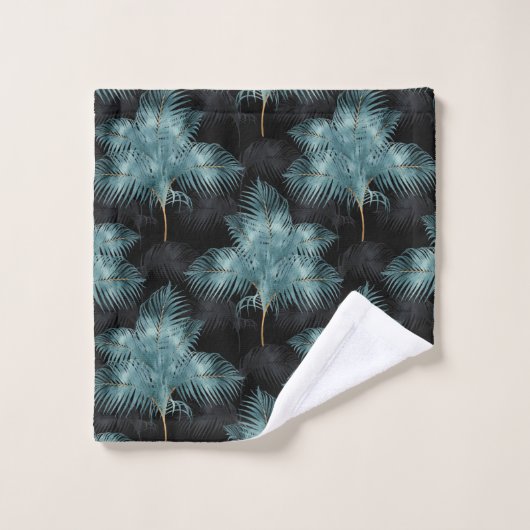 Tropical Metallic Blue & Gold Palm Blätter Sommer Badhandtuch Set (Waschlappen)