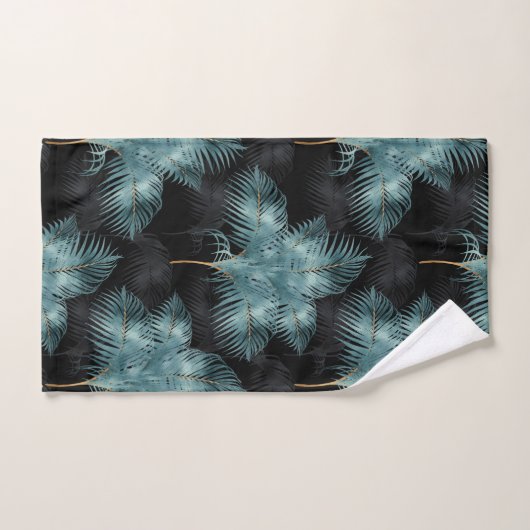 Tropical Metallic Blue & Gold Palm Blätter Sommer Badhandtuch Set (Handtuch)