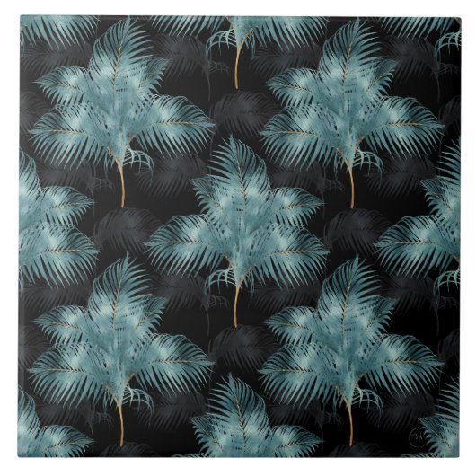 Tropical Metallic Blue & Gold Palm Blätter Sommer Fliese (Vorderseite)