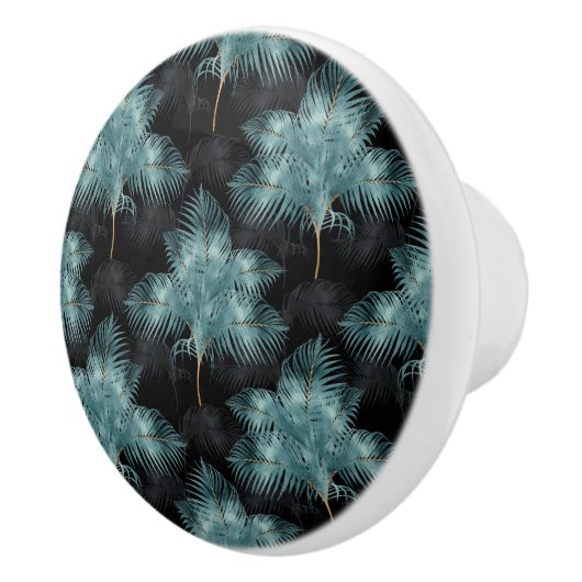 Tropical Metallic Blue & Gold Palm Blätter Sommer Keramikknauf (Rechts)