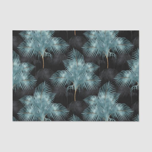 Tropical Metallic Blue & Gold Palm Blätter Sommer Seidenpapier (Vorderseite)