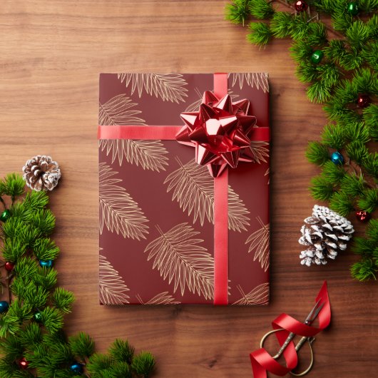 Tropical Metallic Gold Palm Blätter, Burgund Geschenkpapier (Feiertagsgeschenk)