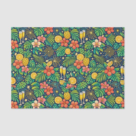 Tropical Midnight Toast Celebration Pattern Seidenpapier (Vorderseite)