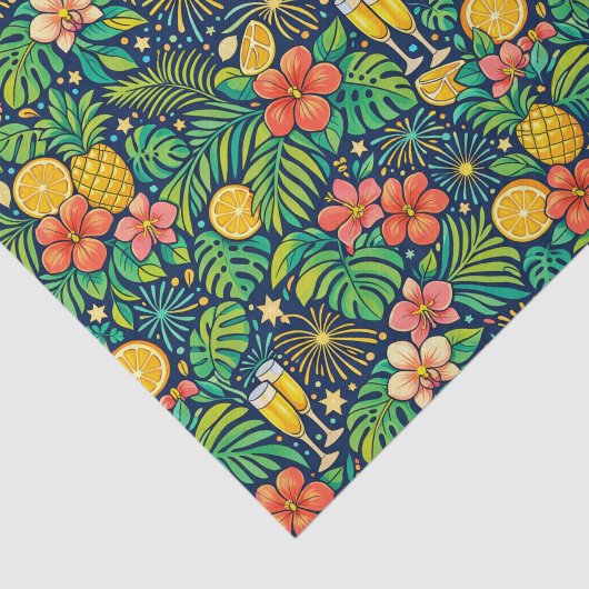 Tropical Midnight Toast Celebration Pattern Seidenpapier (Ausschnitt)