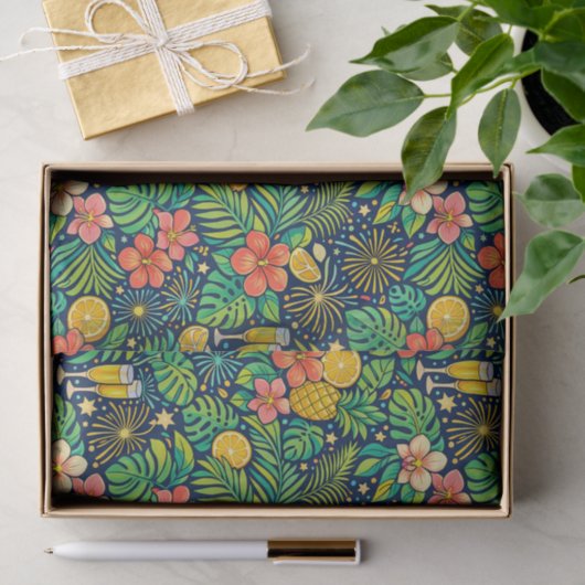 Tropical Midnight Toast Celebration Pattern Seidenpapier (Geschenk)
